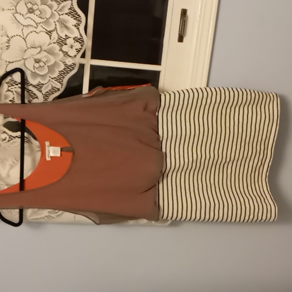 Hot pink dress in Grey fabric with striped skirt